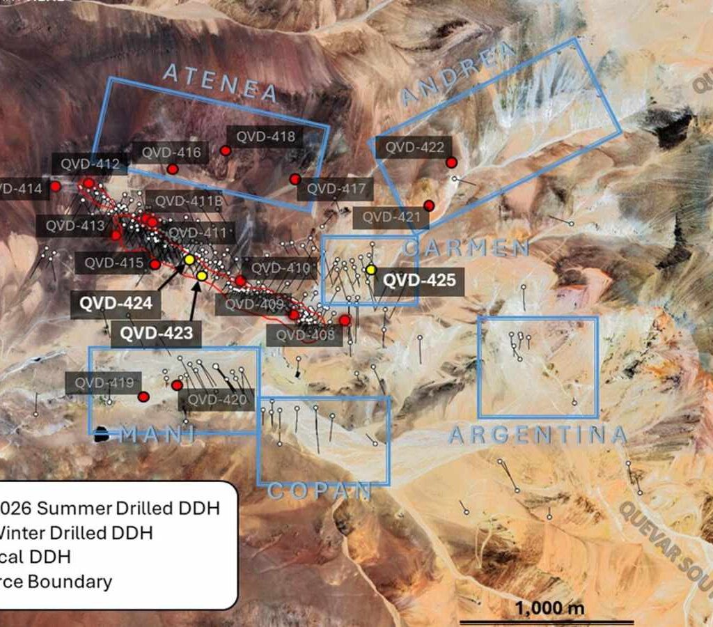 El mapa muestra los pozos recientemente perforados del programa de perforación 2025-2026.| Foto: Argentina Silver