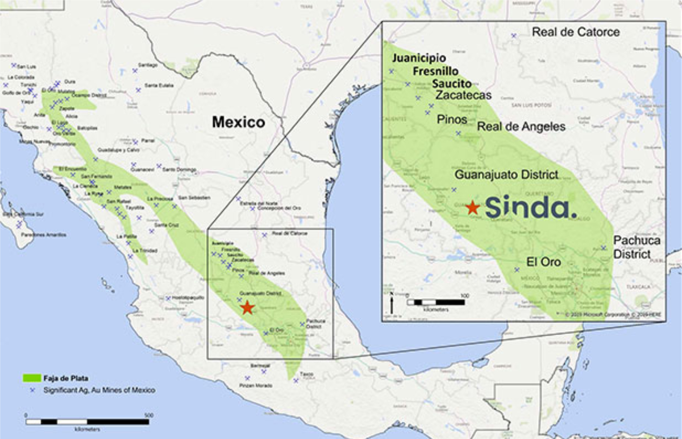 El proyecto se encuentra dentro del cinturón de plata de Guanajuato y consta de cinco concesiones mineras contiguas que abarcan aproximadamente 6232 hectáreas.| Foto: Sinda