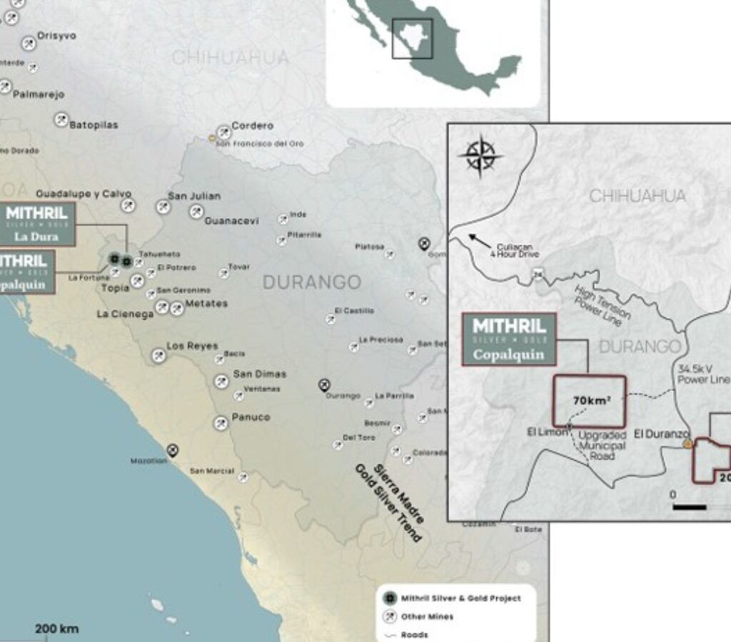 La Dura se localiza a menos de 5 kilómetros de El Durazno y a menos de 20 kilómetros del núcleo del proyecto Copalquín.| Crédito: Mithril Silver and Gold