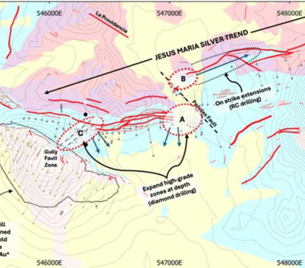 Mapa del plan de perforación Cruz de Plata.| Crédito: Capitan Silver