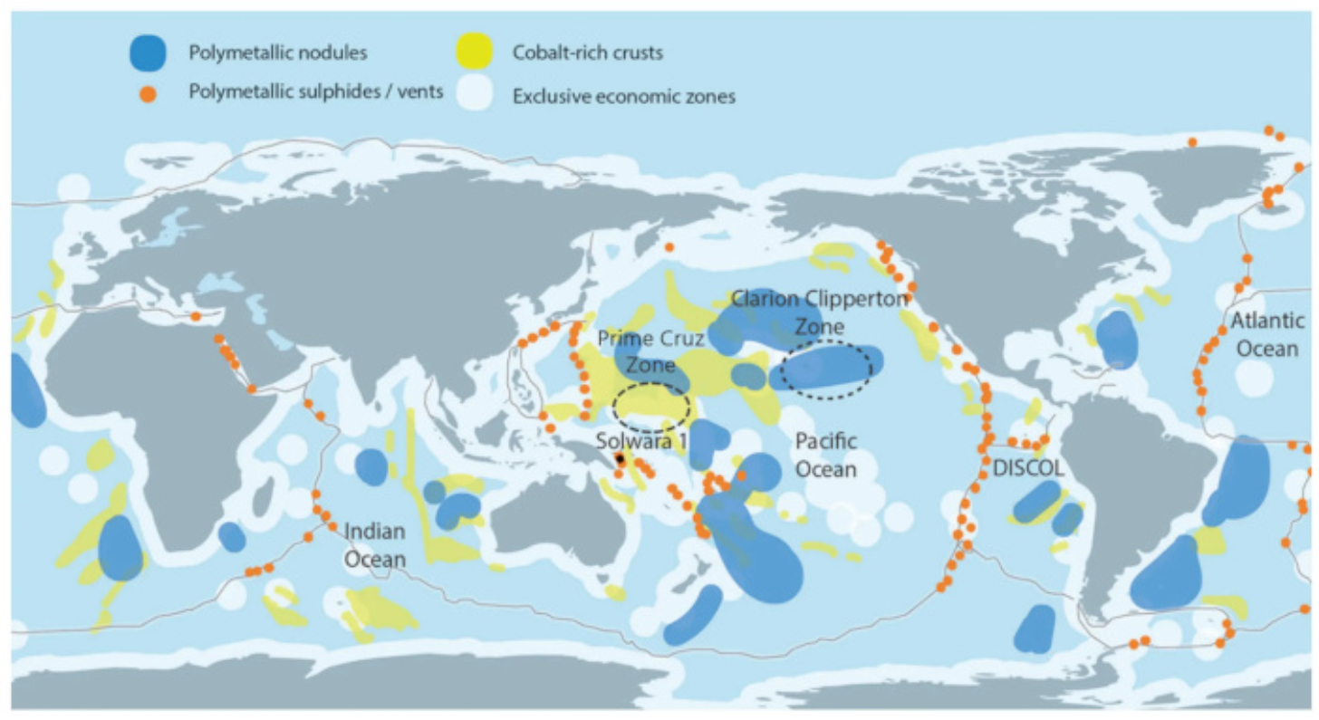 Los depósitos de interés para la minería submarina se distribuyen en distintas zonas oceánicas del planeta, lo que ha impulsado el debate internacional sobre su potencial como fuente de minerales críticos y sus posibles impactos ambientales y sociales.| Imagen: Comunicaciones Uchile